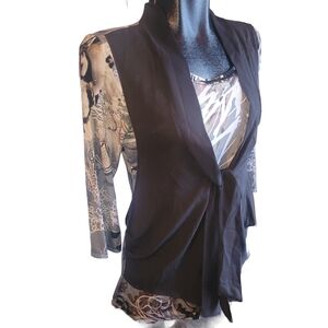 Champagne By Le Grenier Patterned Top with Attached Vest Sz.M